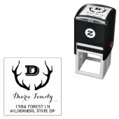 Rustiek Monogram retouradres | Hertengewei Zelfinktende Stempel (In situ)