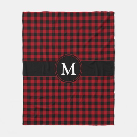 Rustiek monogram rood en zwart geruite patroon fleece deken (Voorkant)