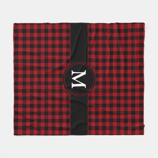 Rustiek monogram rood en zwart geruite patroon fleece deken (Voorkant (Horizontaal))