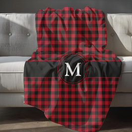 Rustiek monogram rood en zwart geruite patroon fleece deken