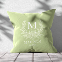 Rustiek monogram Sage Green gepersonaliseerd initi Kussen