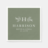 Rustiek monogram salie groen gepersonaliseerde bru servet (Voorkant)