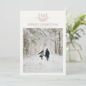 Rustiek monogram Silver Pink gepersonaliseerd init Feestdagenkaart (Staand voorkant)