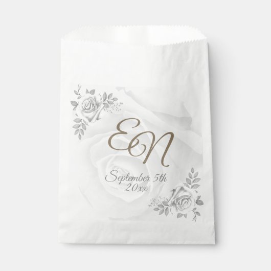 Rustiek Monogram witte rozen Bloemen bruiloft Bedankzakje (Voorkant)