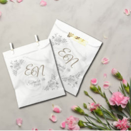 Rustiek Monogram witte rozen Bloemen bruiloft Bedankzakje