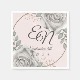 Rustiek Monogram witte rozen Bloemen bruiloft Servet