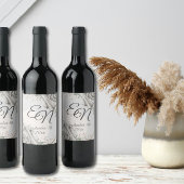 Rustiek Monogram witte rozen Bloemen bruiloft Wijn Etiket