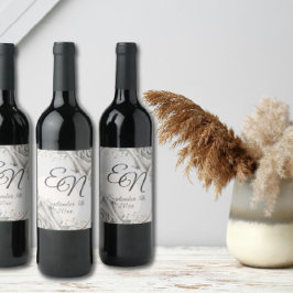 Rustiek Monogram witte rozen Bloemen bruiloft Wijn Etiket