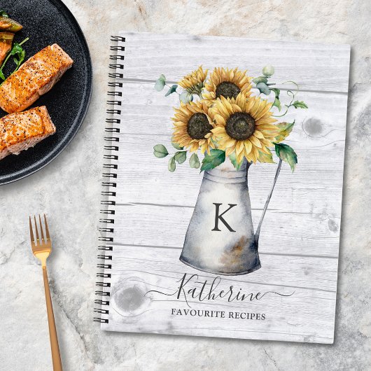 Rustiek Monogram Zonnebloem Recept Cookbook Notitieboek