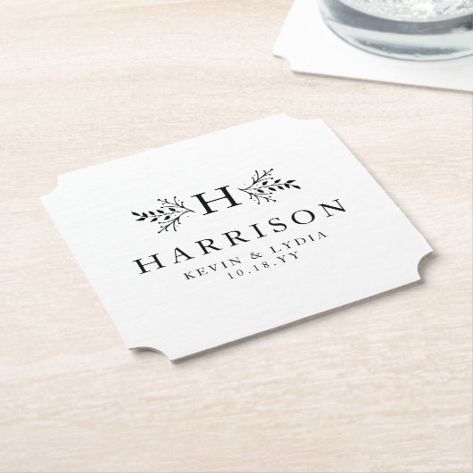 Rustiek monogram zwart wit eenvoudige klassieke br kartonnen onderzetters (Gekanteld)