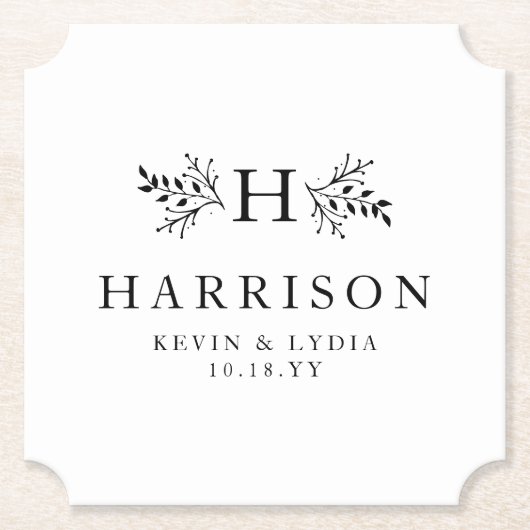 Rustiek monogram zwart wit eenvoudige klassieke br kartonnen onderzetters (Voorkant)