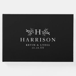 Rustiek monogram zwart-wit klassieke bruiloft gastenboek
