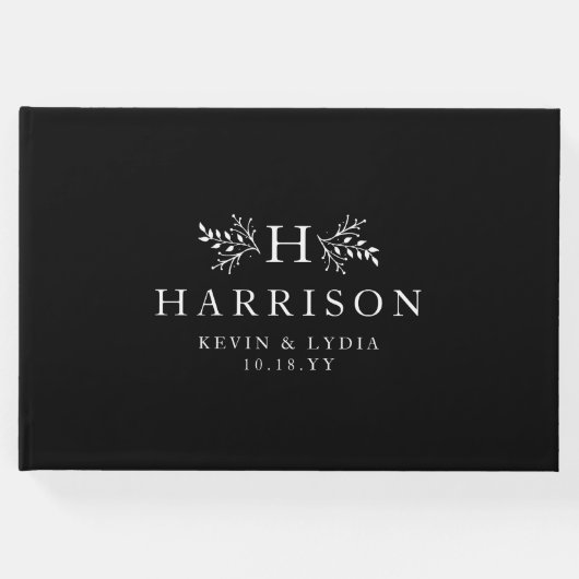 Rustiek monogram zwart-wit klassieke bruiloft gastenboek (Voorkant)