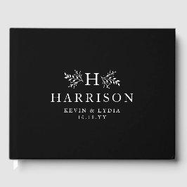 Rustiek monogram zwart-wit klassieke bruiloft gastenboek
