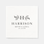 Rustiek monogram zwart-wit trouwdatum servet (Voorkant)