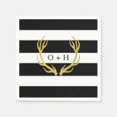 Rustiek monogram | Zwart Wit Trouwpapier Servet (Voorkant)