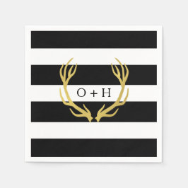 Rustiek monogram | Zwart Wit Trouwpapier Servet