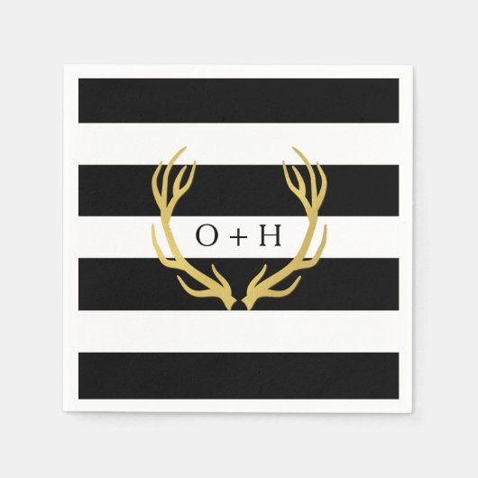 Rustiek monogram | Zwart Wit Trouwpapier Servet (Voorkant)