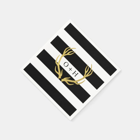 Rustiek monogram | Zwart Wit Trouwpapier Servet (Hoek)