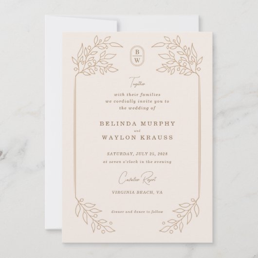 Rustiek Monoline Floral Lijst Kaart (Voorkant)