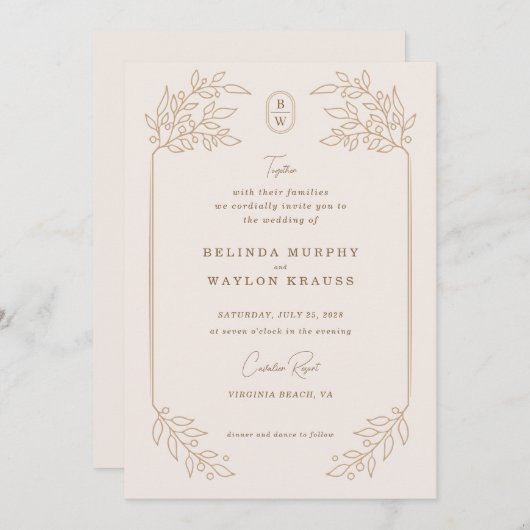 Rustiek Monoline Floral Lijst Kaart (Voorkant / Achterkant)