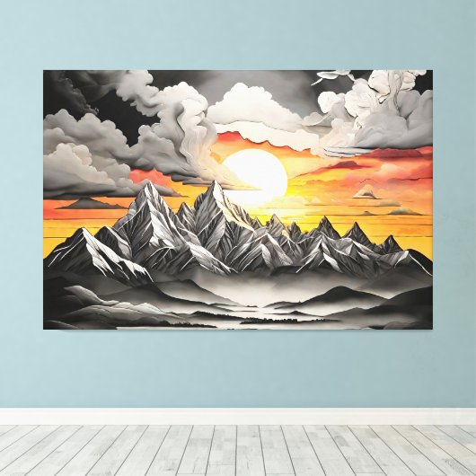 Rustiek Mountain Sunrise Landschap Canvas Afdruk (Insitu (Houten vloer))