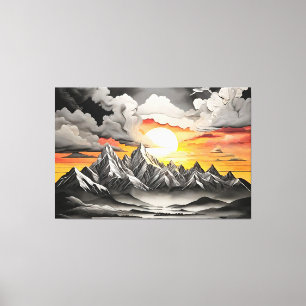 Rustiek Mountain Sunrise Landschap Canvas Afdruk
