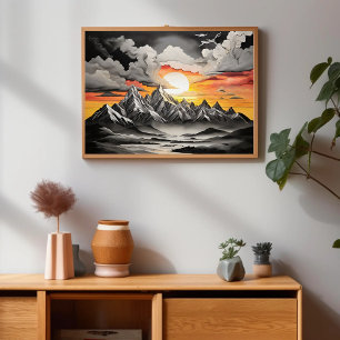Rustiek Mountain Sunrise Landschap Poster