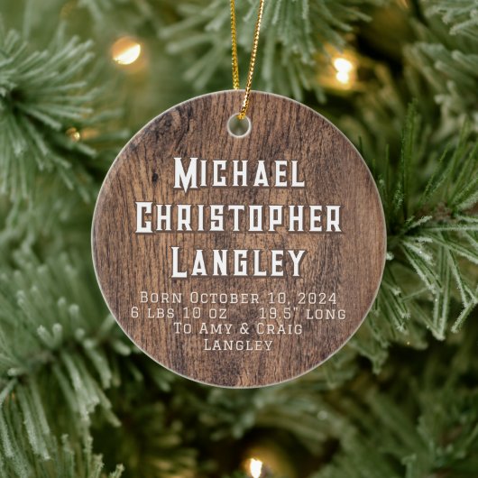 Rustiek Natuurlijk Hout Land Geboortegegevens Vaka Keramisch Ornament (Boom)