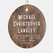 Rustiek Natuurlijk Hout Land Geboortegegevens Vaka Keramisch Ornament (Links)