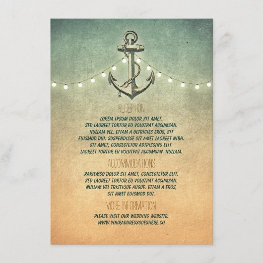 Rustiek Nautisch Anker En Lichten Trouwdetails Informatiekaartje (Voorkant)