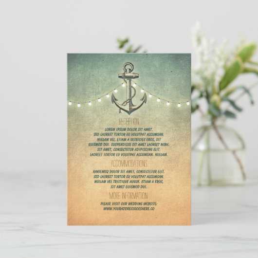 Rustiek Nautisch Anker En Lichten Trouwdetails Informatiekaartje (Staand voorkant)