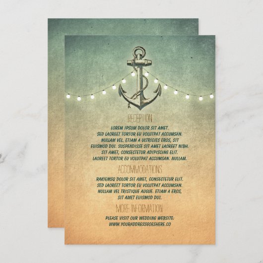 Rustiek Nautisch Anker En Lichten Trouwdetails Informatiekaartje (Voorkant / Achterkant)