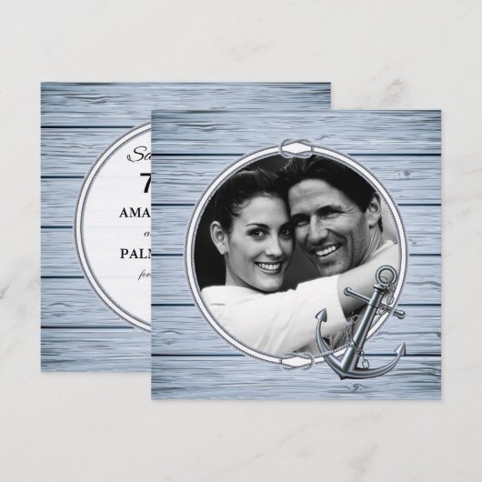 Rustiek Nautisch Anker Hout Foto Opslaan van de Da Save The Date (Voorkant / Achterkant)
