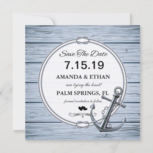 Rustiek Nautisch Anker Hout Foto Opslaan van de Da Save The Date (Achterkant)