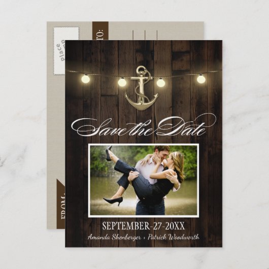 Rustiek Nautisch Anker Save the Date Briefkaarten (Voorkant / Achterkant)