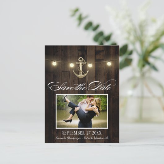 Rustiek Nautisch Anker Save the Date Briefkaarten (Staand voorkant)