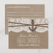 Rustiek Nautisch Anker Vrijgezellenfeest Recept Ka Uitnodiging Briefkaart (Voorkant / Achterkant)