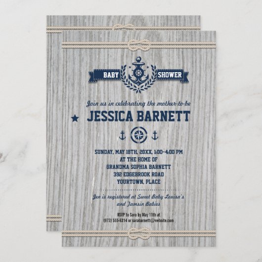 Rustiek Nautisch Baby shower Kaart (Voorkant / Achterkant)