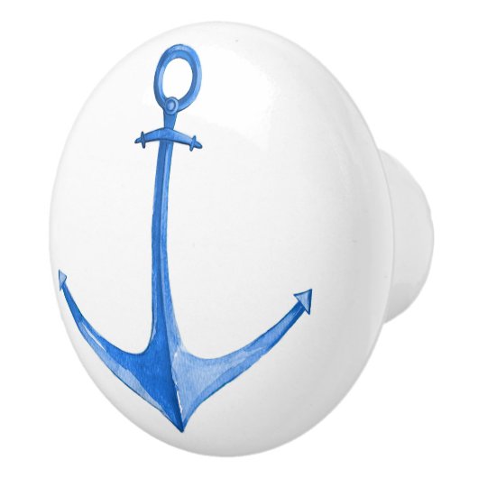Rustiek Nautisch Blauw Bootanker Keramische Knop (Rechts)
