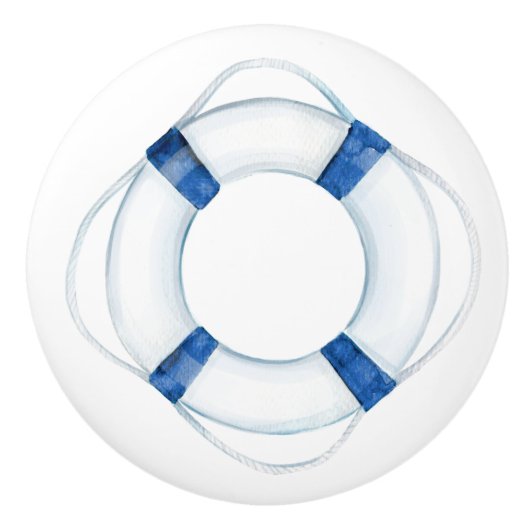 Rustiek Nautisch Blauw Leven Ring Boei Keramische Knop (Voorkant)