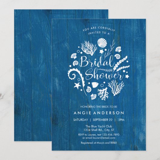 Rustiek Nautisch Zee Life Bruids Douche Uitnodigin Kaart (Voorkant / Achterkant)
