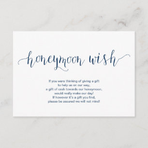 Rustiek Navy Blauw lettertype, Huwelijk Honeymoon  Informatiekaartje