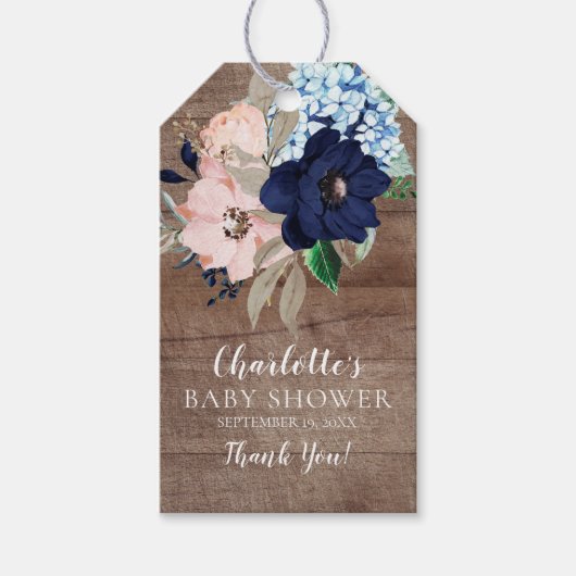 Rustiek Navy Bloemen Baby shower Favor Cadeau Labe Cadeaulabel (Voorkant)