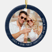 Rustiek Navy Blue Lijst Foto Mr. en Mrs. Christmas Keramisch Ornament (Voorkant)