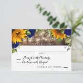 Rustiek Navy Roos, Zonnebloem bruiloft RSVP (Staand voorkant)