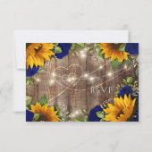 Rustiek Navy Roos, Zonnebloem bruiloft RSVP Kaartje (Achterkant)