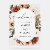 Rustiek Neutraal Boho Bloemen Bruiloft Welkom Acryl Bord (Voorkant)