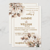 Rustiek Neutraal Boho Bloemen Huwelijksuitnodiging Kaart (Voorkant / Achterkant)