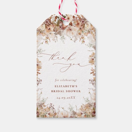 Rustiek Neutraal Boho Bloemen Vrijgezellenfeest Gi Cadeaulabel (Voorkant)